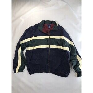 VTG IZOD Sport Mens Windbreaker Striped Sz large Embroidered Logo on Back Lined